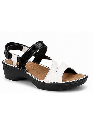 Naot Women's Tuscany Sandal in Black Crinkle/White Patent (view 1)