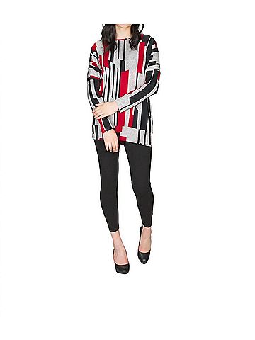 Papillon Linear Print Oversized Sweatshirt in Red (view 2)
