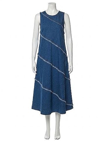 Lyssé Mirabella Fringed Midi Denim Dress in Mid Wash (view 1)