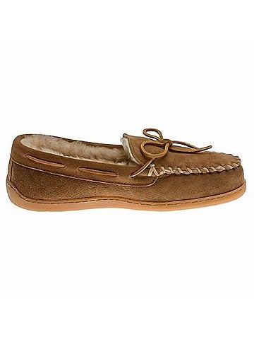 Minnetonka Women's Sheepskin Hardsole Mocassins in Golden Tan (view 1)