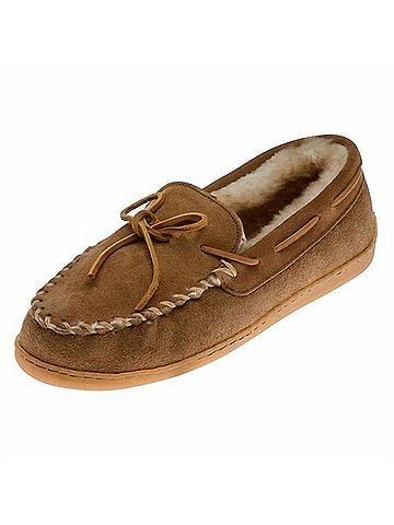 Minnetonka Women's Sheepskin Hardsole Mocassins in Golden Tan (view 2)