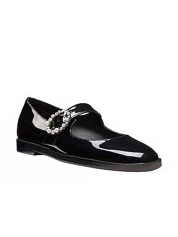 Stuart Weitzman Women's Loralei Crystal Mary Jane Flats in Black Patent (view 1)