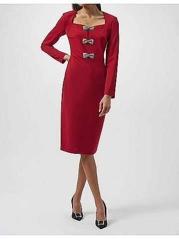 Joseph Ribkoff Rhinestone Bow Accent Sheath Dress in Deep Cherry (view 2)