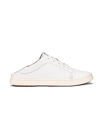 OluKai Women's Pehuea Li 'Ili Everyday Leather Sneakers in White/ White (view 2)