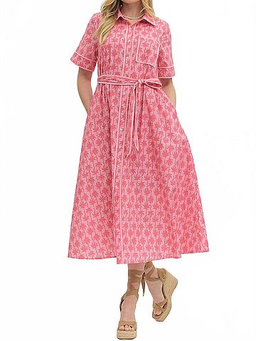Entro Short Sleeve Botanical Mini Dress in Pink (view 2)