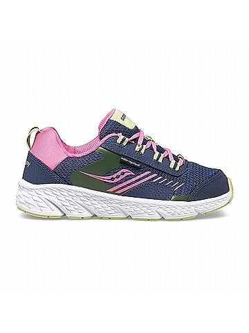 Saucony Youth Wind Shield Athletic Running Shoe in Navy/Green/Pink (view 2)