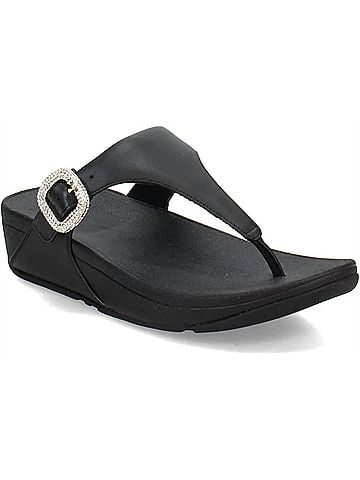 FitFlop Women's Lulu Crystal Buckle Leather Toe Post Sandals in Black (view 1)