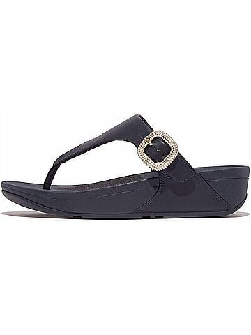 FitFlop Women's Lulu Crystal Buckle Leather Toe Post Sandals in Black (view 2)