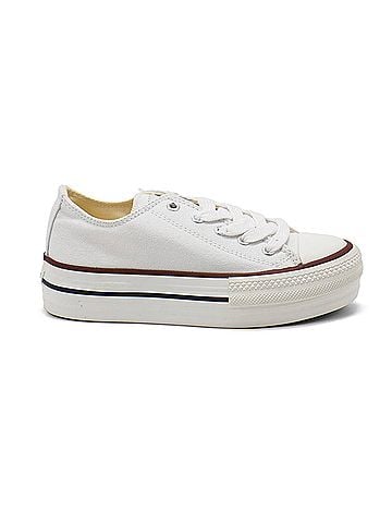 Victoria Girls' Tribu Canvas Platform Trainers Shoes in White (view 1)