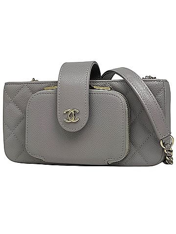 Chanel Chanel CHANEL Shoulder Bag Coco Mark Matelassé Phone Case Caviar Skin Gray AP2916 Women's (view 1)