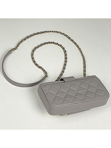 Chanel Chanel CHANEL Shoulder Bag Coco Mark Matelassé Phone Case Caviar Skin Gray AP2916 Women's (view 2)