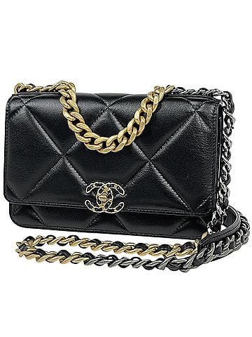 Chanel Chanel Chain Wallet, 19 Leather, Black, AP0957, Women's (view 1)