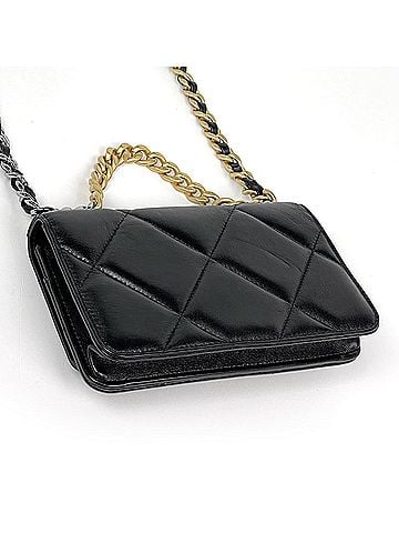 Chanel Chanel Chain Wallet, 19 Leather, Black, AP0957, Women's (view 2)