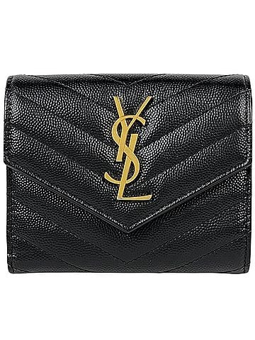 Yves Saint Laurent Yves Saint Laurent Saint Laurent Paris Tri-fold Wallet, Compact, Cassandra Leather, Black, 403943, Women's (view 1)