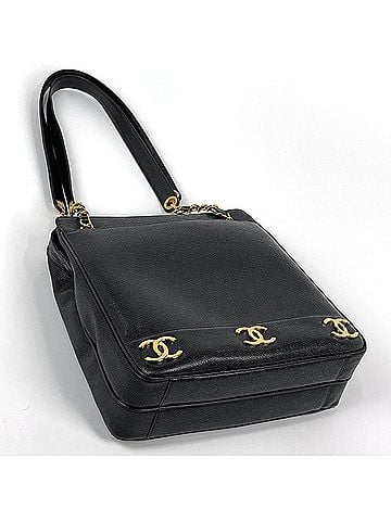 Chanel Chanel CHANEL Tote Bag Triple Coco Mark Shoulder Caviar Leather Black A03675 Women's (view 2)