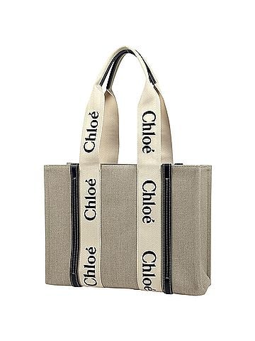 Chloé Chloé Chloe Woody Medium Canvas Tote Bag (Beige/Black) - Women's (view 1)