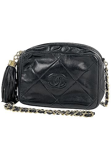 Chanel Chanel CHANEL Shoulder Bag Coco Mark Fringe Tassel Leather Black Women's (view 1)