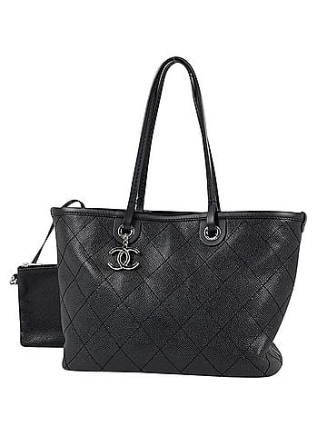 Chanel Chanel CHANEL Tote Bag On the Road Coco Mark Caviar Leather Black Women's (view 1)