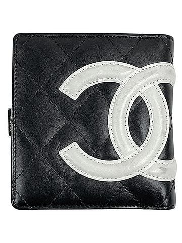 Chanel Chanel CHANEL Bi-fold Wallet Cambon Line Coco Mark Leather Black White Women's (view 1)