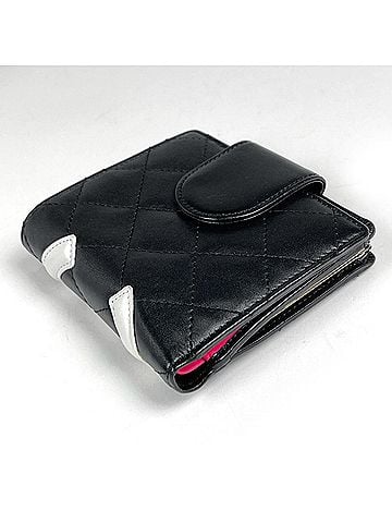 Chanel Chanel CHANEL Bi-fold Wallet Cambon Line Coco Mark Leather Black White Women's (view 2)
