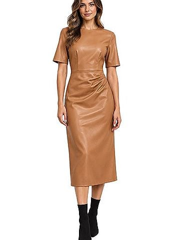 Shoshanna Faux Leather Midi Dress Casual Dress (view 1)