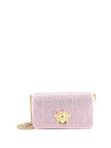 Versace La Medusa Full Flap Clutch with Chain Crystal Embellished Satin (view 1)