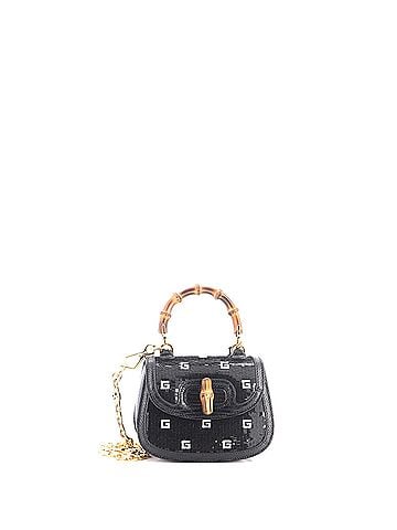 Gucci Bamboo 1947 Top Handle Bag Crystal GG Embellished Fabric with Lizard Mini (view 1)