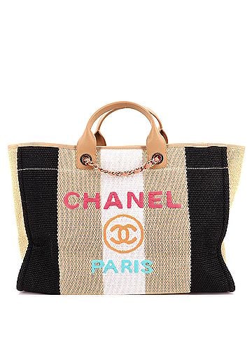 Chanel Deauville Tote Striped Viscose Canvas Large (view 1)