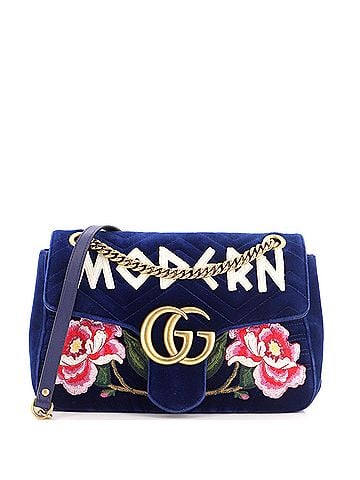 Gucci GG Marmont Flap Bag Embroidered Matelasse Velvet Medium (view 1)