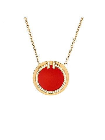 Tiffany & Co. T Circle Pendant Necklace 18K Yellow Gold with Carnelian and Diamonds Large (view 1)