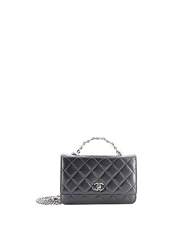 Chanel Top Handle Phone Holder with Chain Quilted Shiny Calfskin with Crystals (view 1)