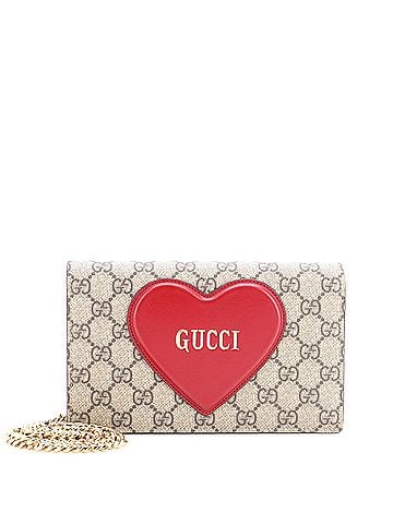 Gucci Logo Heart Chain Wallet GG Coated Canvas (view 1)