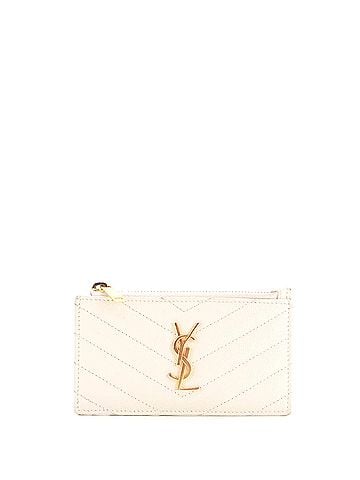 Saint Laurent Monogram Fragments Zip Card Holder Matelasse Chevron Leather (view 1)