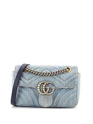 Gucci Pearly GG Marmont Flap Bag Matelasse Denim Small (view 1)