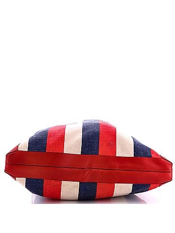 Gucci Logo Tote Striped Canvas and Leather Large (view 2)