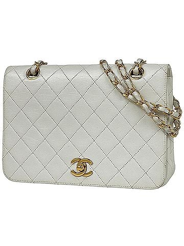 Chanel Chanel Matelassé Single Flap Shoulder Bag with Coco Mark, Leather, White, A03568, Women's (view 1)