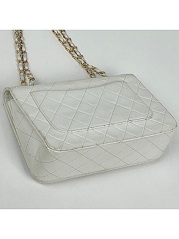 Chanel Chanel Matelassé Single Flap Shoulder Bag with Coco Mark, Leather, White, A03568, Women's (view 2)