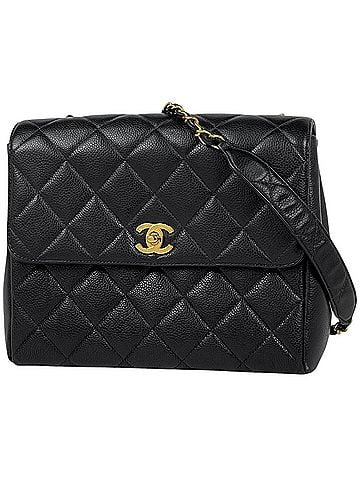Chanel Chanel Matelassé Shoulder Bag with Coco Mark, Caviar Leather, Black, Women's (view 1)