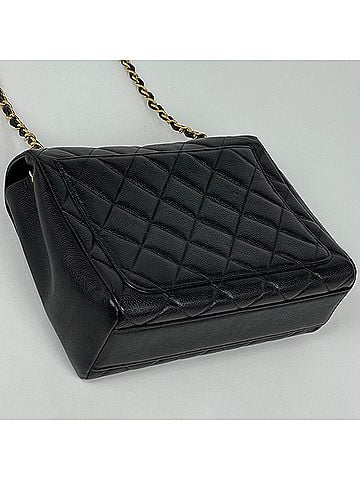 Chanel Chanel Matelassé Shoulder Bag with Coco Mark, Caviar Leather, Black, Women's (view 2)