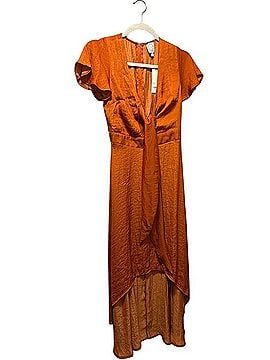 Francesca's Francesca's Orange Tie-Front Flutter Sleeve High-Low Dress Casual Dress (view 1)