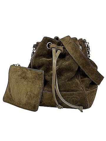 Chanel Chanel CHANEL Shoulder Bag, Coco Mark, Drawstring Type, Suede, Khaki, Women's (view 1)