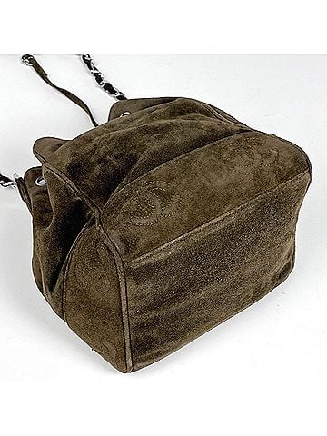 Chanel Chanel CHANEL Shoulder Bag, Coco Mark, Drawstring Type, Suede, Khaki, Women's (view 2)