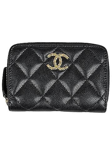 Chanel Chanel Coco Mark Coin Purse with Round Zipper, Caviar Leather, Rhinestones, Black, Women's Card Case/Card Holder (view 1)
