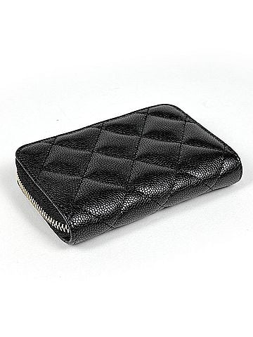 Chanel Chanel Coco Mark Coin Purse with Round Zipper, Caviar Leather, Rhinestones, Black, Women's Card Case/Card Holder (view 2)