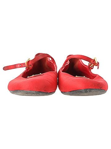 Prada Prada Logo-Plaque Mary Jane Ballet Flats in Red Satin (view 2)