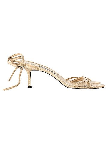 Jimmy Choo Jimmy Choo Snakeskin-Embossed Ankle Strap Sandal Heels in Cream Leather (view 1)