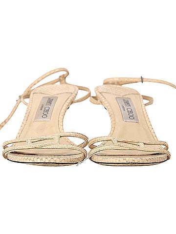Jimmy Choo Jimmy Choo Snakeskin-Embossed Ankle Strap Sandal Heels in Cream Leather (view 2)