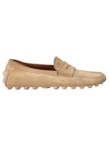 Tod's Tod's City Gommino Moccasins in Beige Suede (view 1)