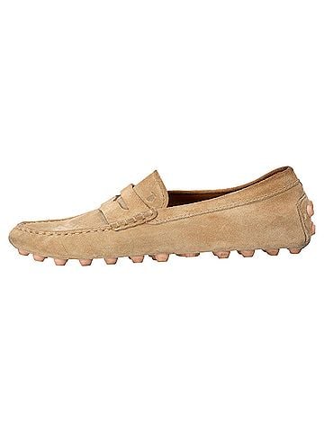 Tod's Tod's City Gommino Moccasins in Beige Suede (view 2)