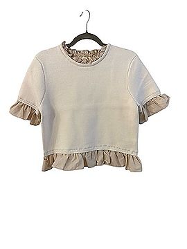 Greige Ruffle-Trim Short Sleeve Top Short Sleeve T-Shirt (view 1)